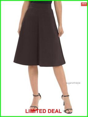 A-Line High Waist Flare Midi Knee Length Stretchy Work Skirt